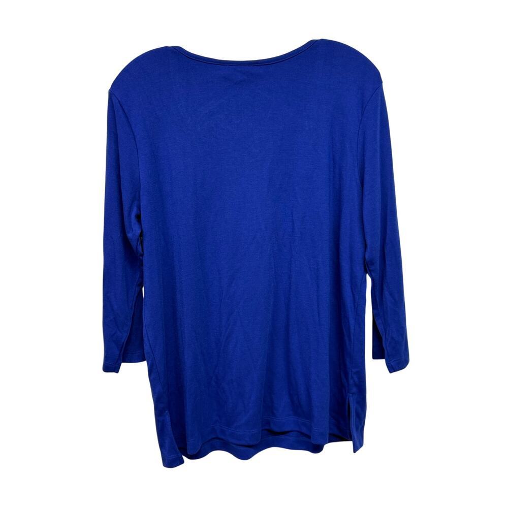 New Women's Bob Mackie 3/4 Sleeve Cobalt Blue Floral Bouquet Embroidered Top Med - Picture 6 of 8